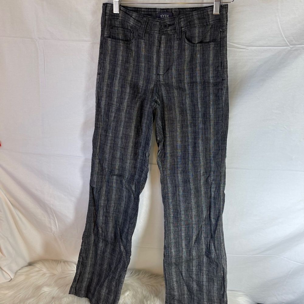 NYDJ Black Striped Linen Blend Trouser Pants‎ Sz 0 - Picture 2 of 13